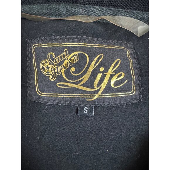 Size Small Black Embroidered Sequins V-Neck Zip Hoodie Sweatshirt Pockets - Picture 5 of 7